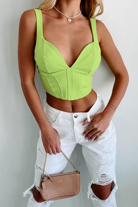 Vacation Villa Corset Crop Top (Chartreuse) summer top Sustainable Manufacturing Process