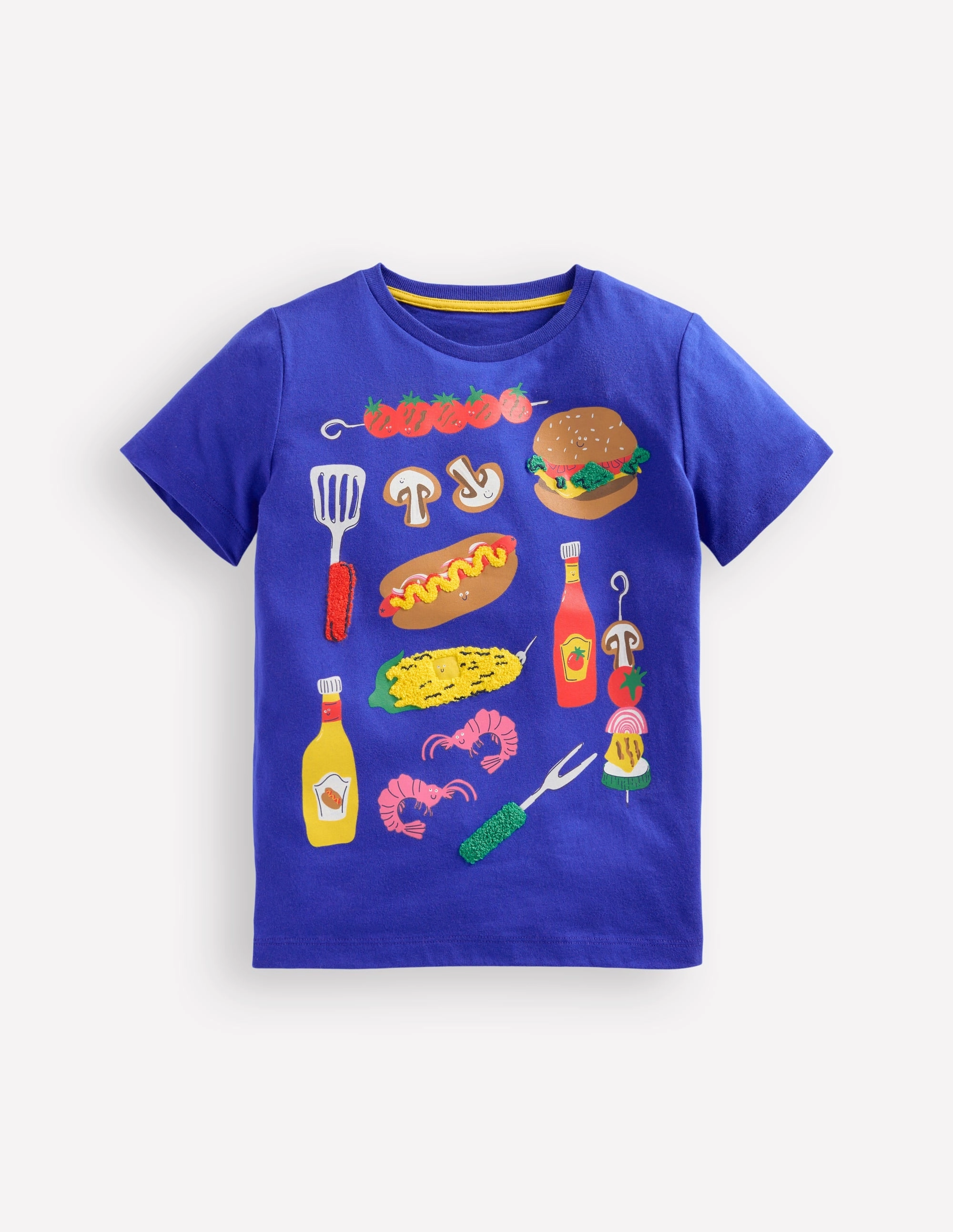 Reverseble Design FrictionResistant Fabric Short Sleeve Appliqu T-shirt-Bright Blue BBQ