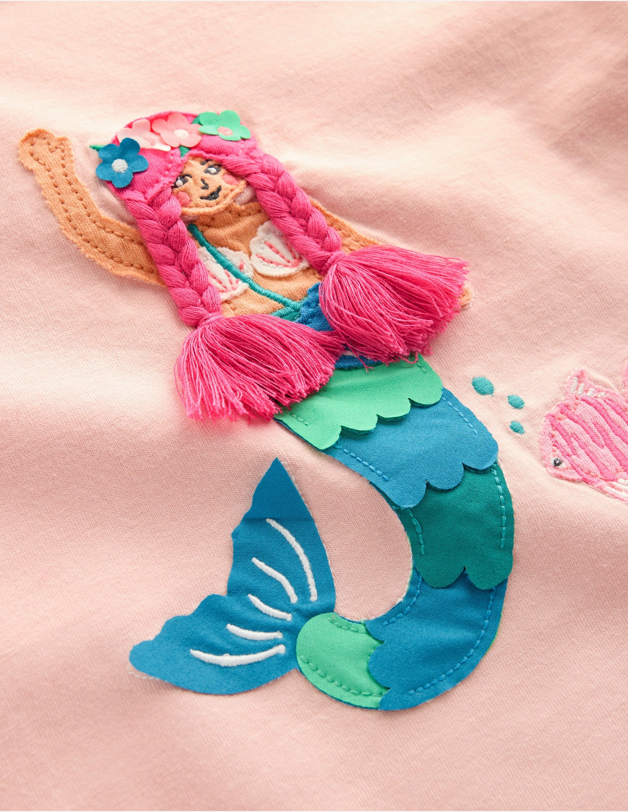 Short Sleeve Appliqu T-shirt-Chalk Pink Mermaid LowImpact Dye Process AbrasionResistant Edging