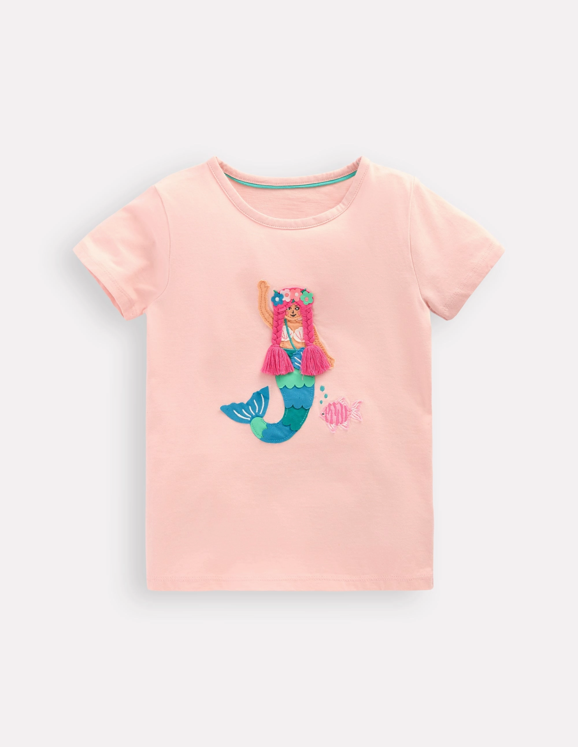 Short Sleeve Appliqu T-shirt-Chalk Pink Mermaid Soft Knit