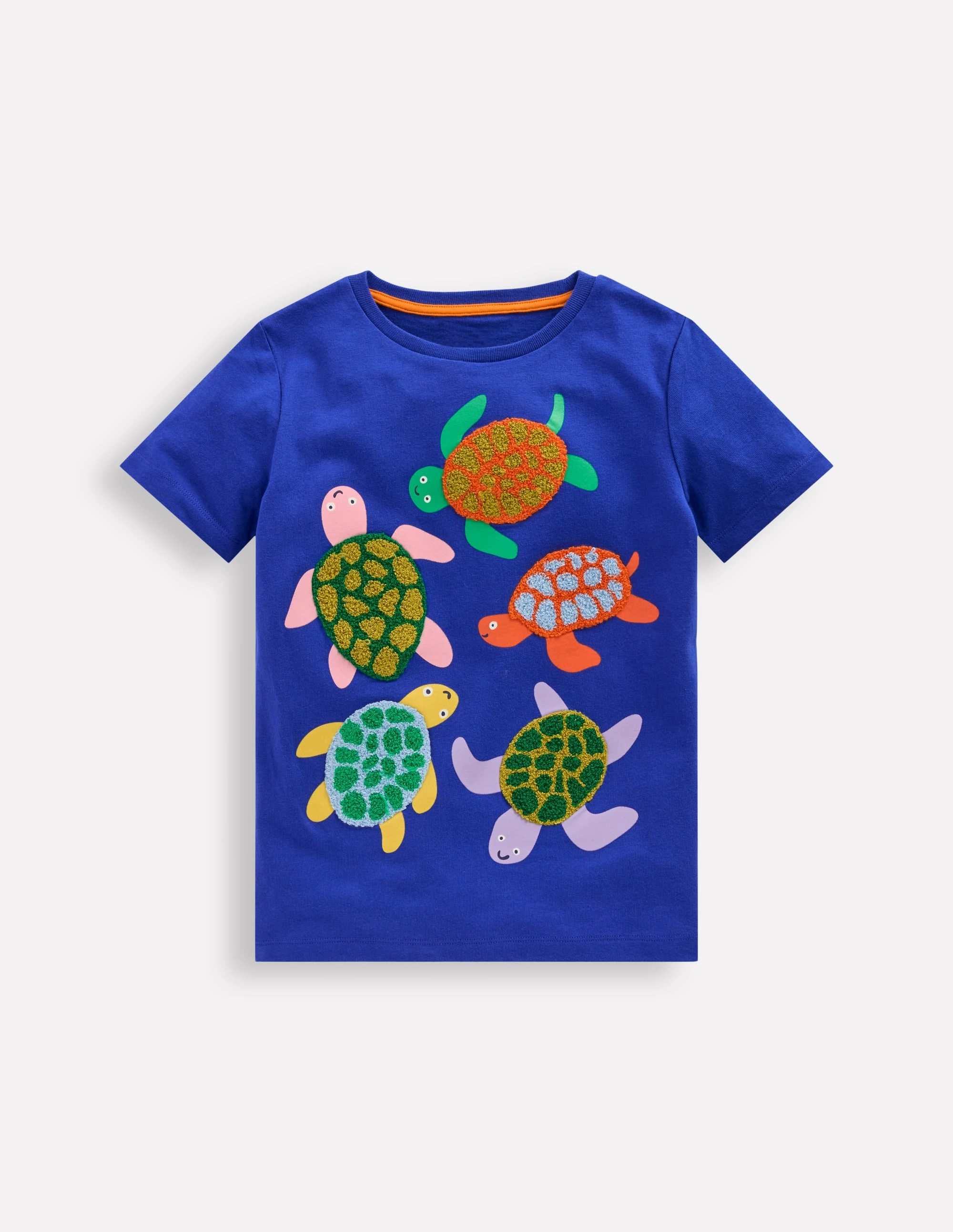 Hypoallergenic Textile Short Sleeve Boucl T-shirt-Bright Blue Turtles