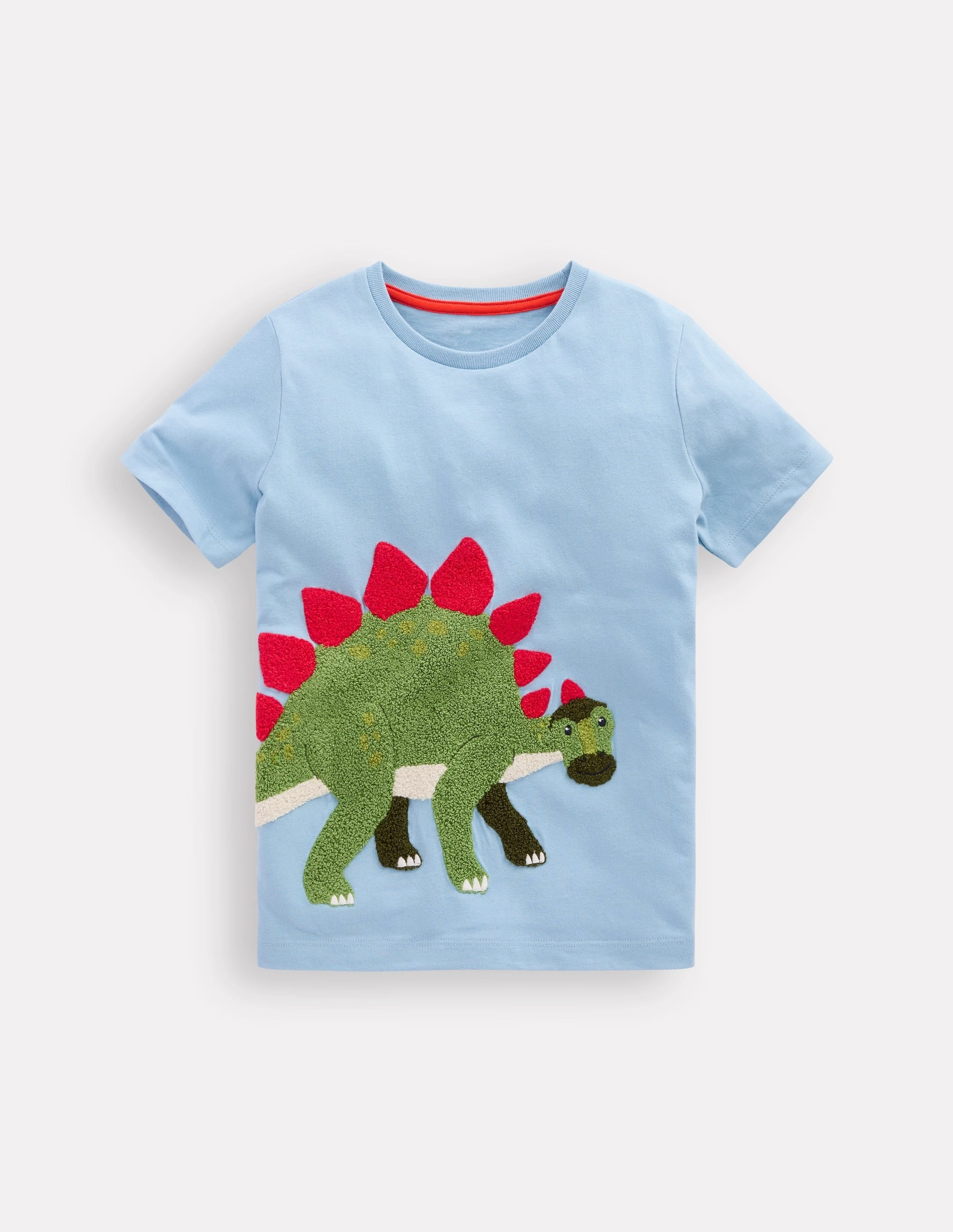 DoubleStitching Drop Shoulder Silhouette Short Sleeve Boucl T-shirt-Glacier Blue Dino