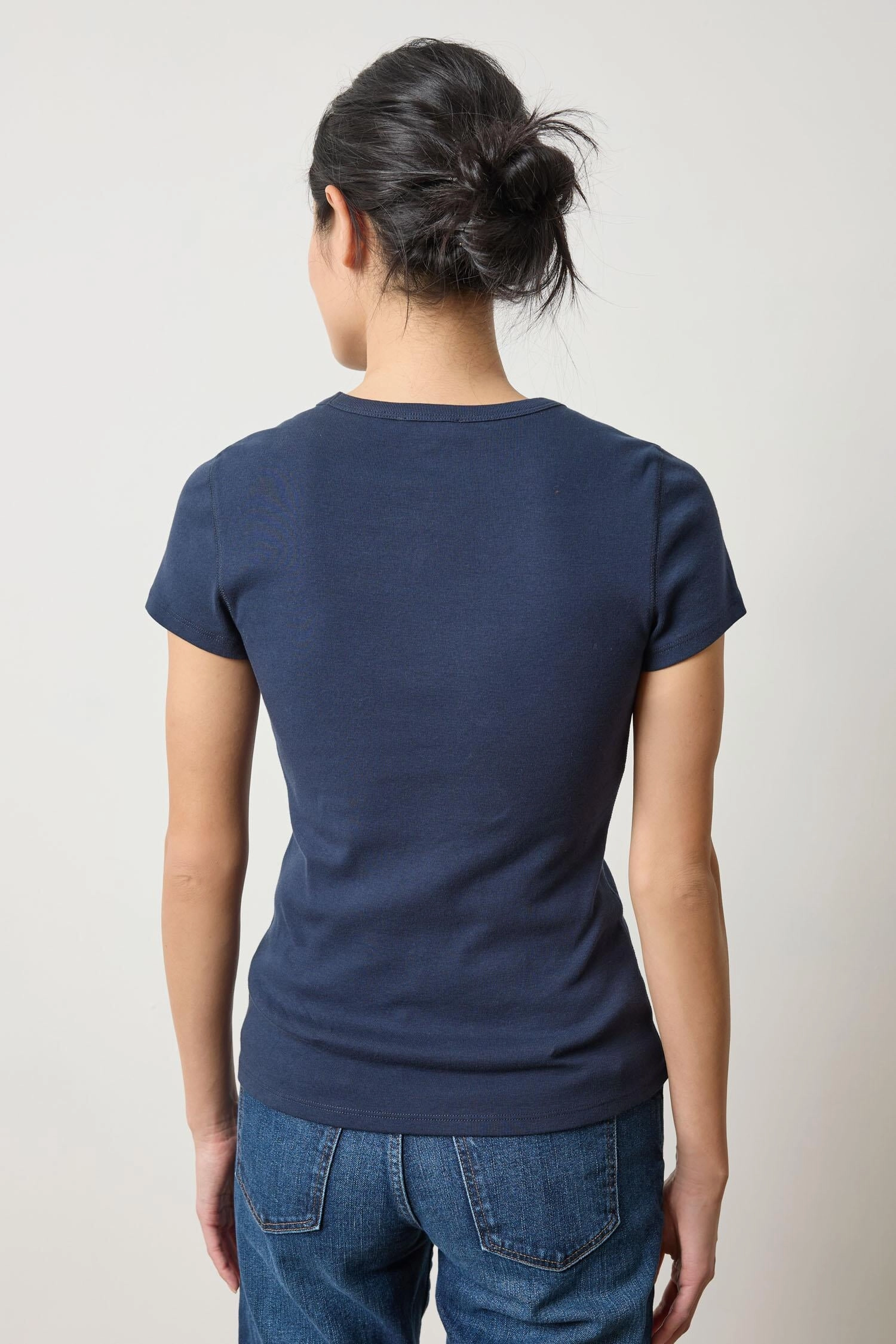 Soft Material LayeredCuff Short Sleeve Crew Dark Navy