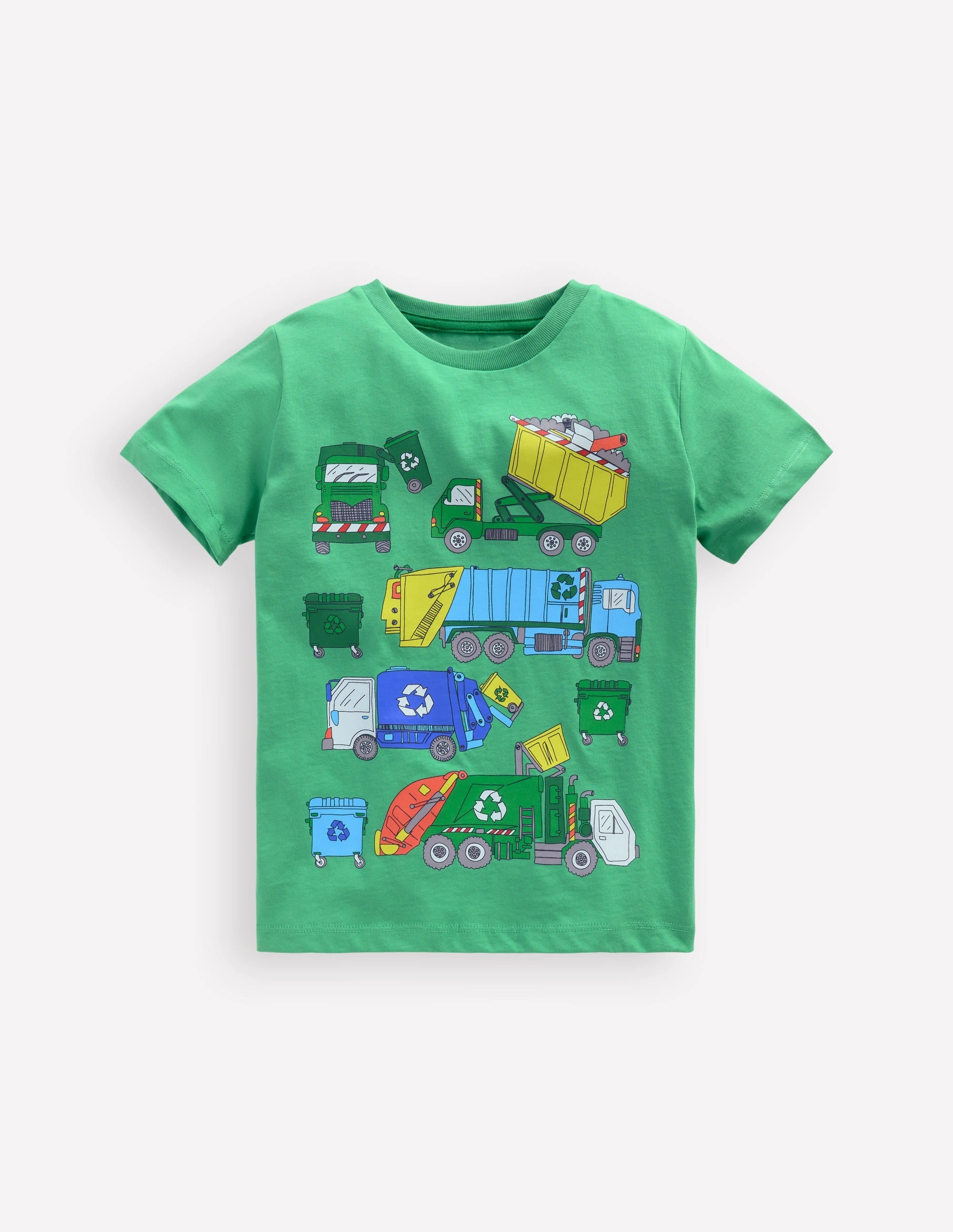 Short Sleeve Graphic T-shirt-Aloe Green Recycling trucks Resilient Fabric Blend