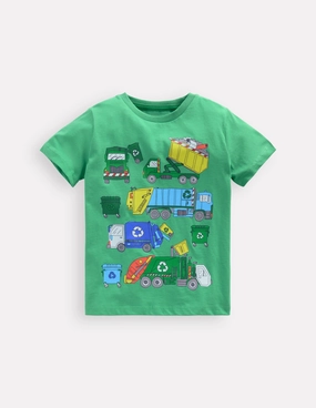 Short Sleeve Graphic T-shirt-Aloe Green Recycling trucks Resilient Fabric Blend