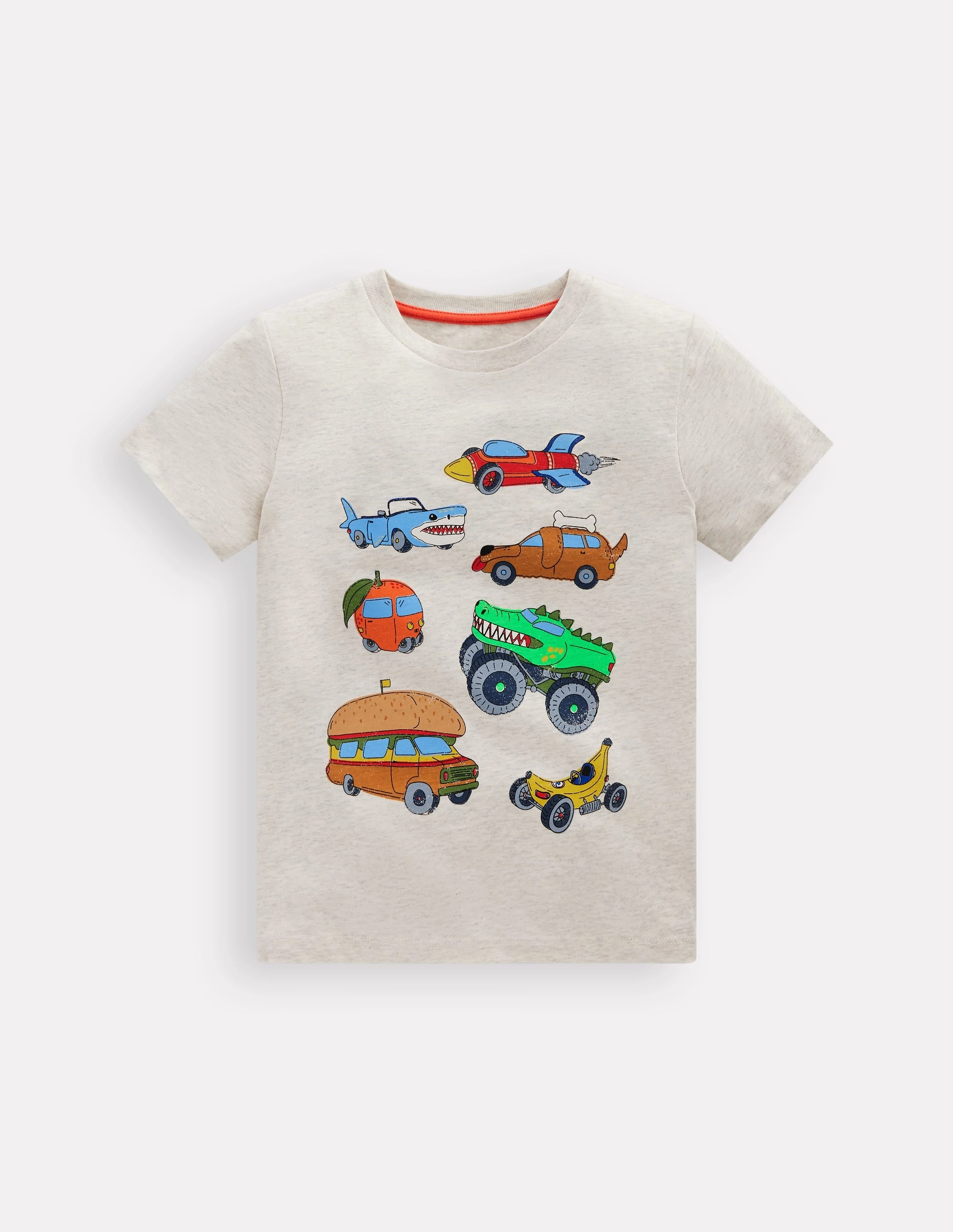 Short Sleeve Graphic T-shirt-Oatmeal Marl Silly Vehicles StretchableKnit