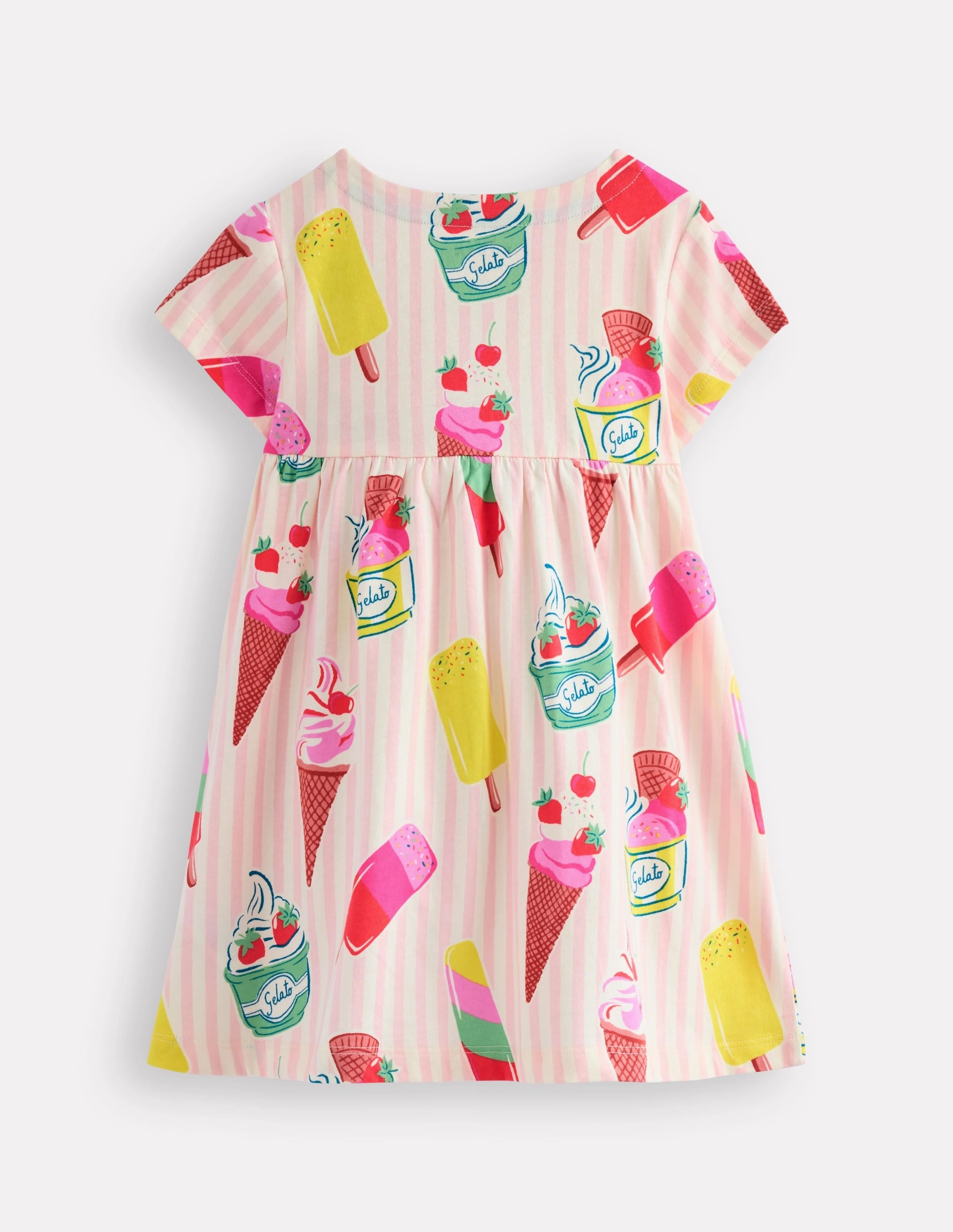 Short Sleeve Printed Tunic-Vintage Pink Ice Cream Stripe Reinforced Shoulders