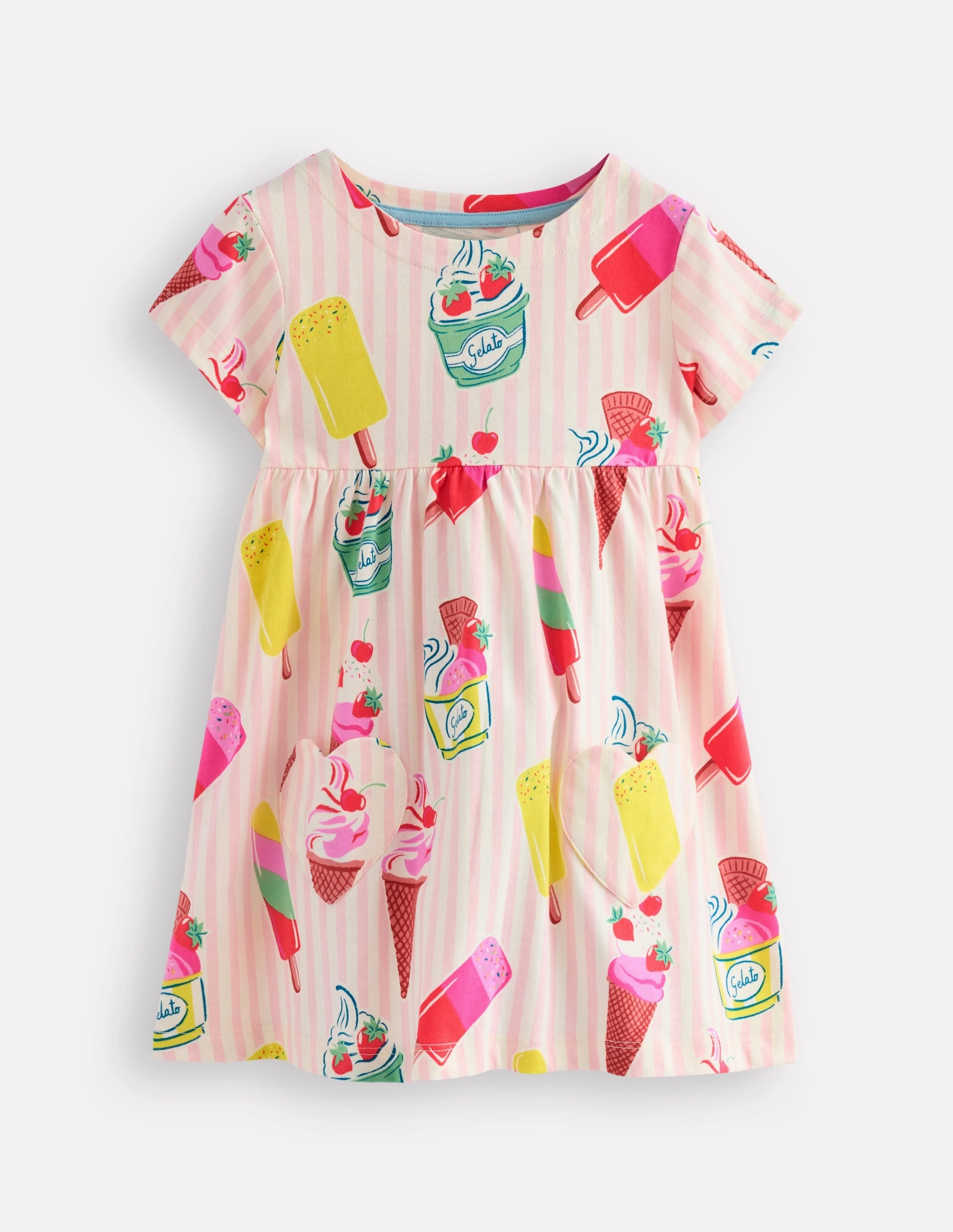 Short Sleeve Printed Tunic-Vintage Pink Ice Cream Stripe FlexibleCollar