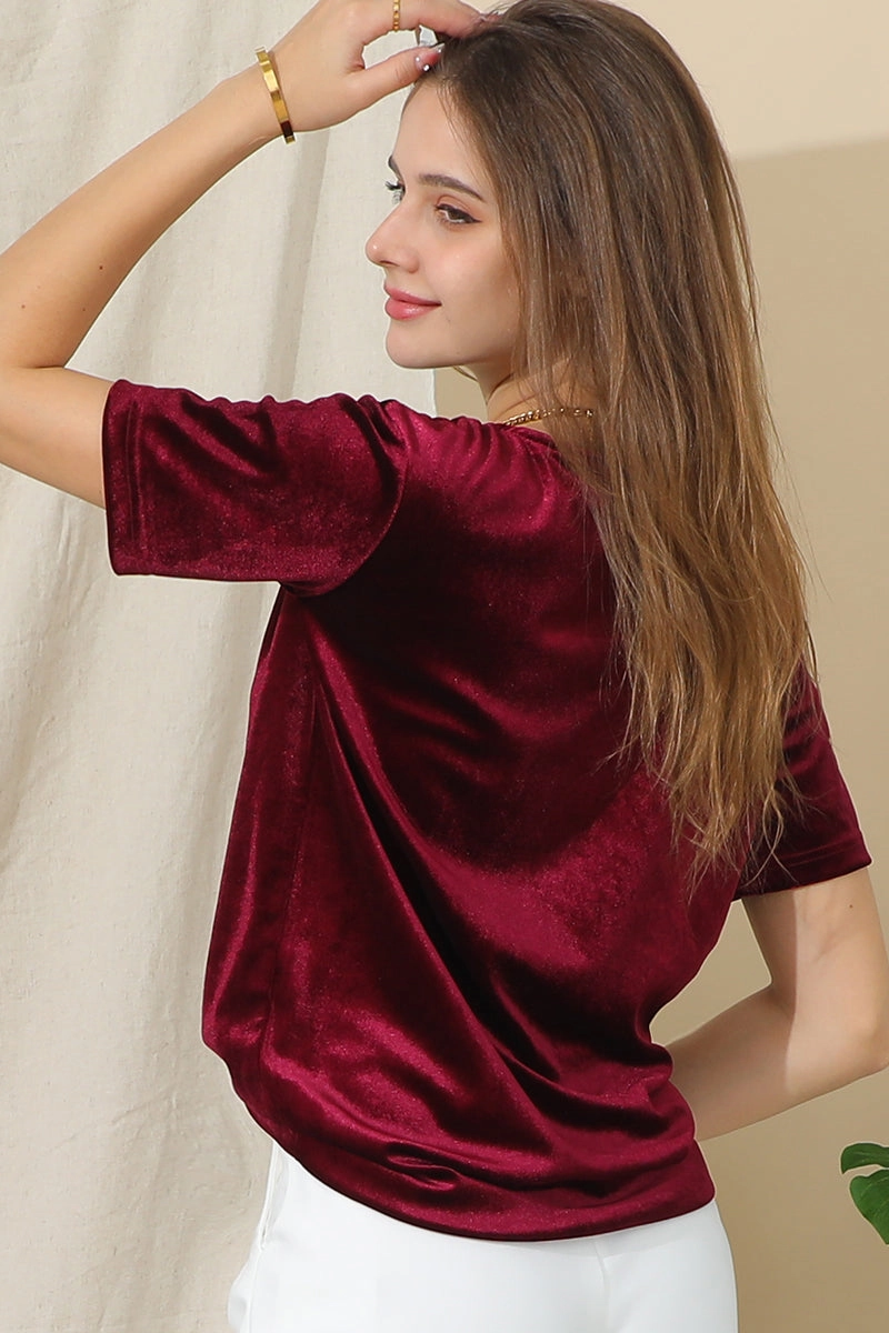 SHORT SLEEVE ROUND NECK VELVET CASUAL TUNIC TOP Breathable Tank Quick Dry Fabric