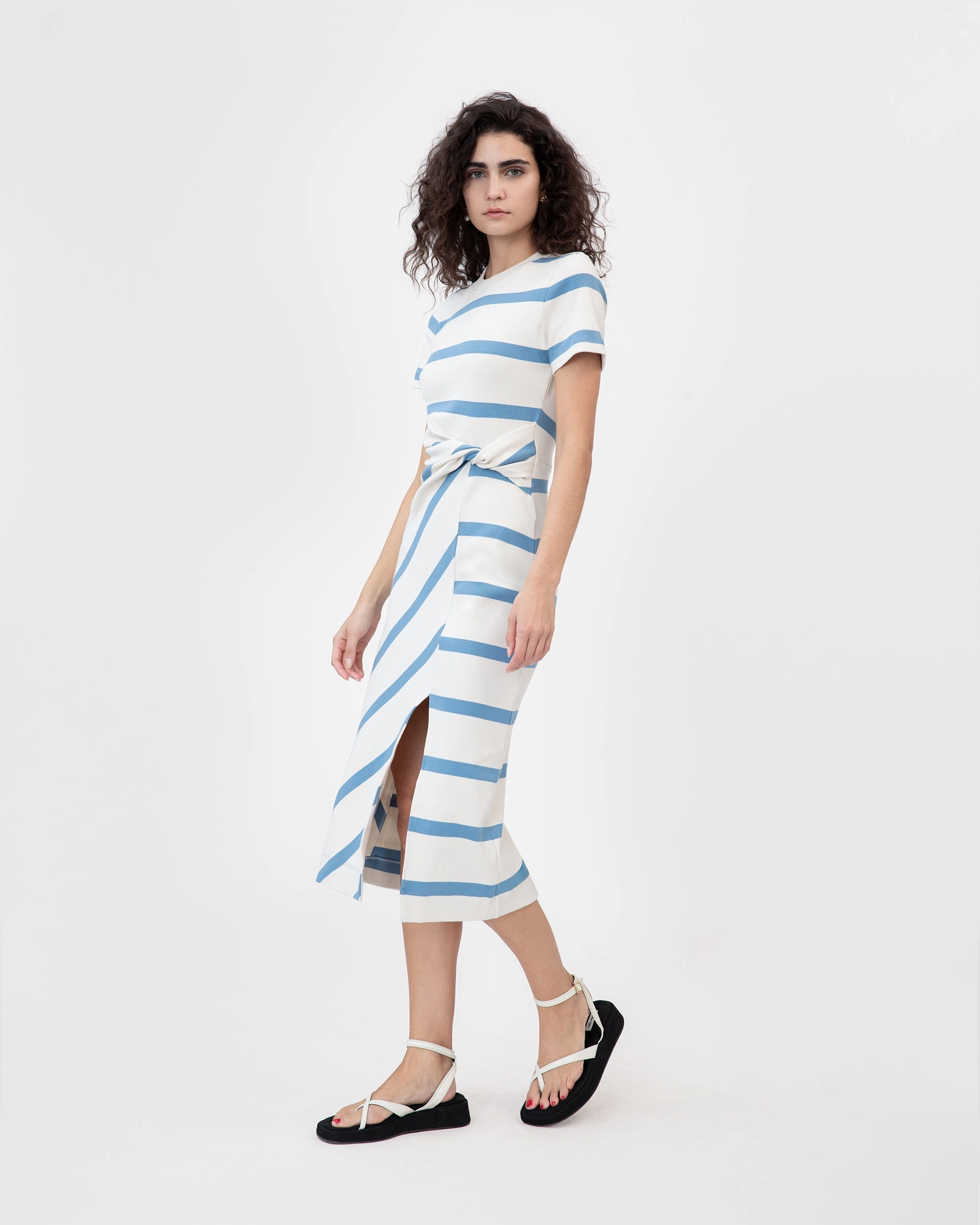 Short Sleeve Striped Cody Dress Elegant Look Mesh-Sleeve