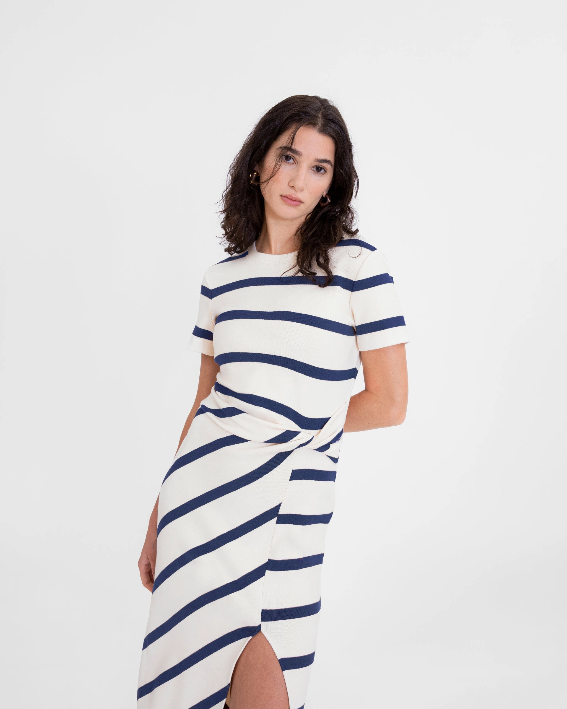 Classic structured dress Cut-Out-Detail Short Sleeve Striped Cody Dress