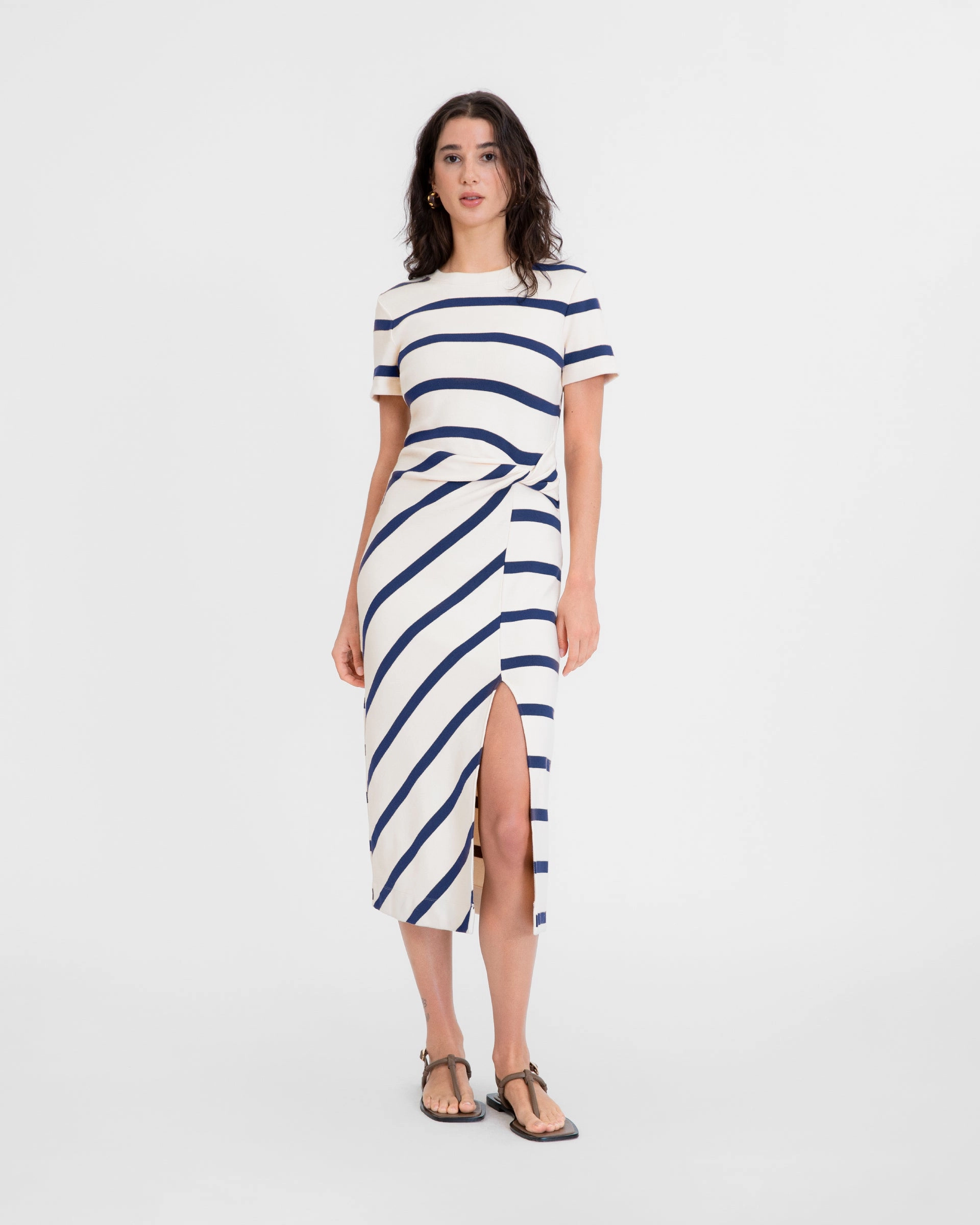 Short Sleeve Striped Cody Dress Cozy Layers Solid-color