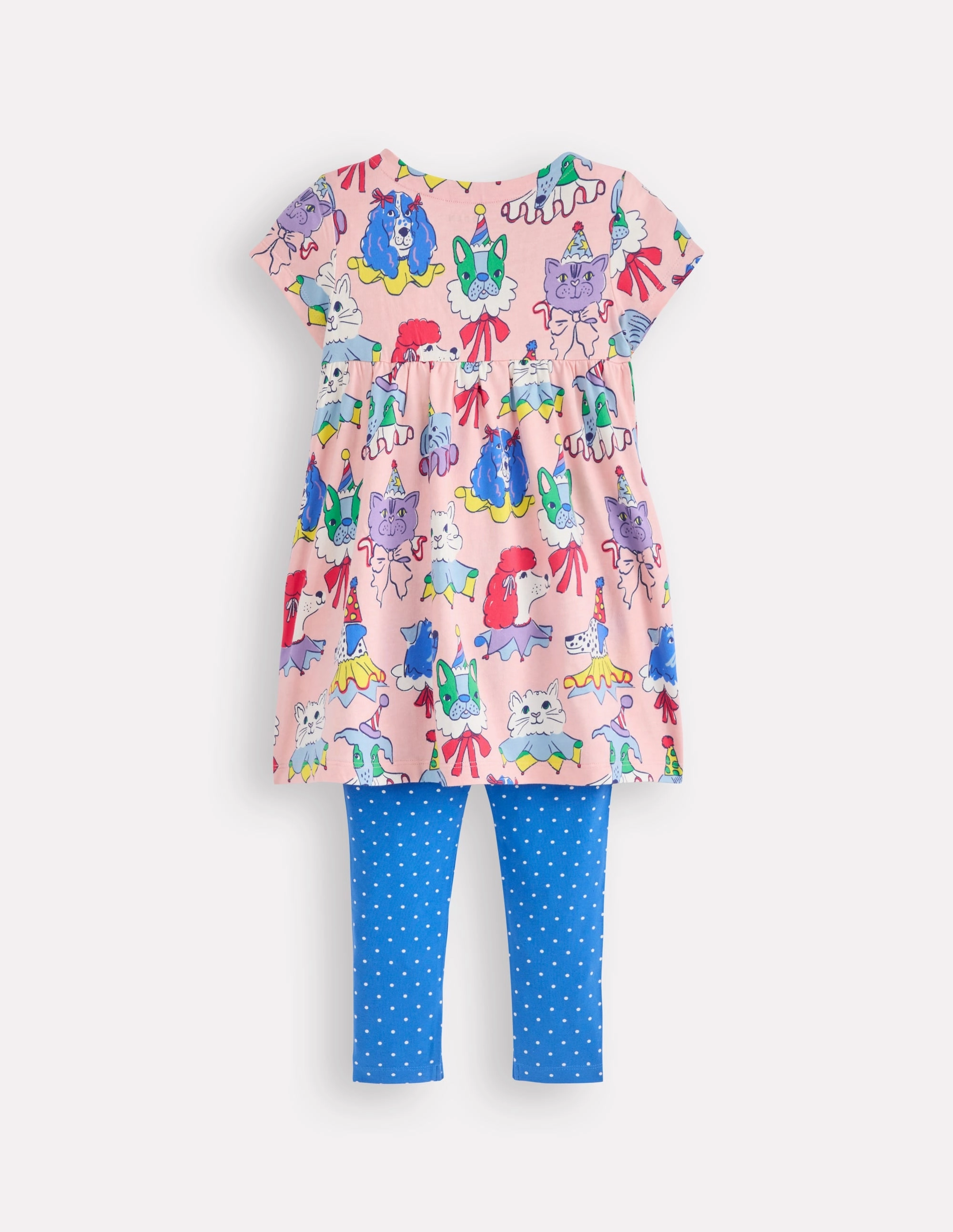 Short-sleeved print tunic set-Chalk Pink Parade Pets OEKOTEX Certified Fabric Reversible Layering Tech