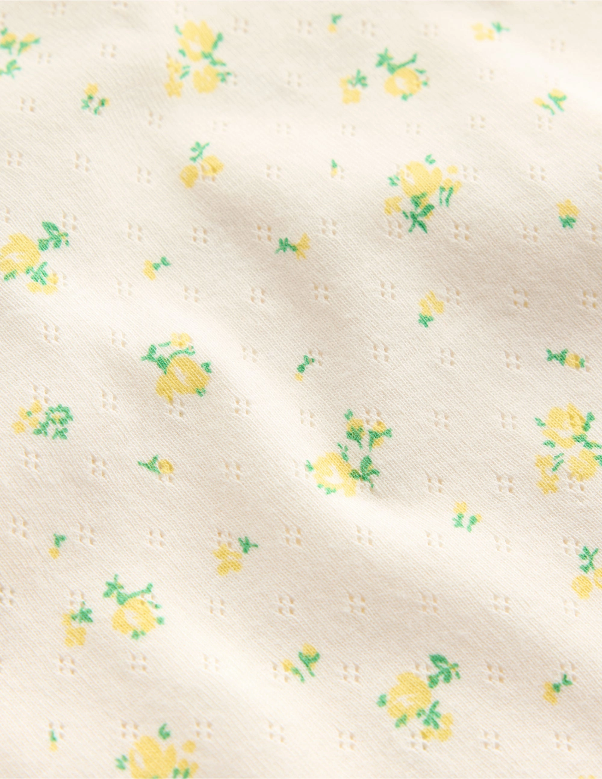 3D Spacer Fabric Short-sleeved Ruffle Pointelle-Rosebud Floral