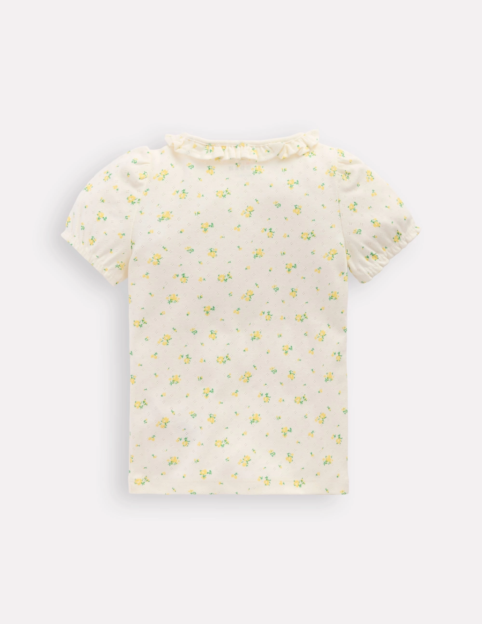 Short-sleeved Ruffle Pointelle-Rosebud Floral FlexibleLayeredConstruction Modern Polo