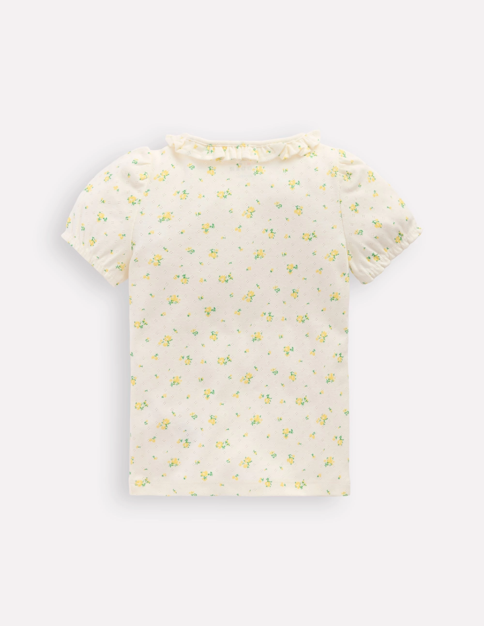 Short-sleeved Ruffle Pointelle-Rosebud Floral Minimalist Cuff