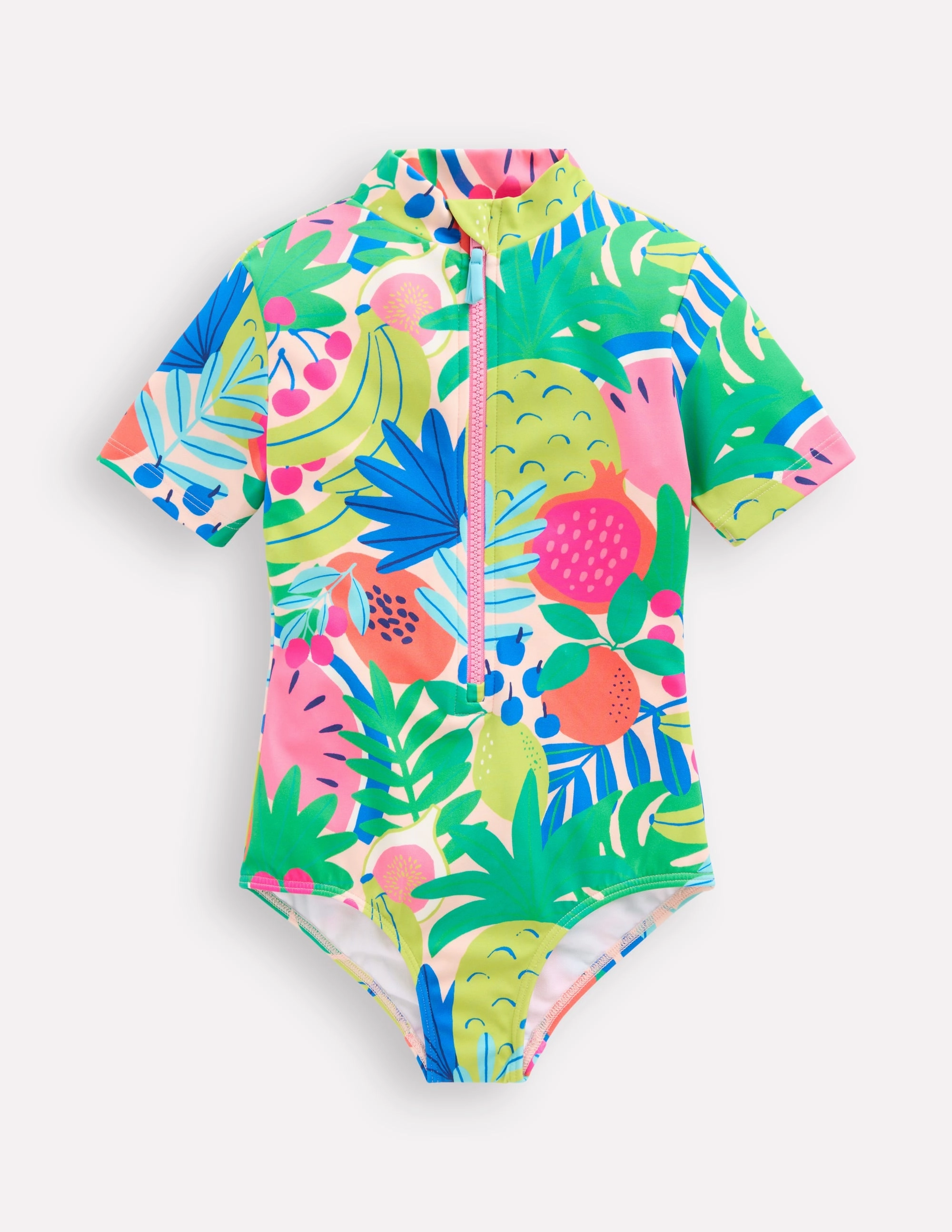 Supportive Fit Short-sleeved Swimsuit-Multi Tropical Fruit
