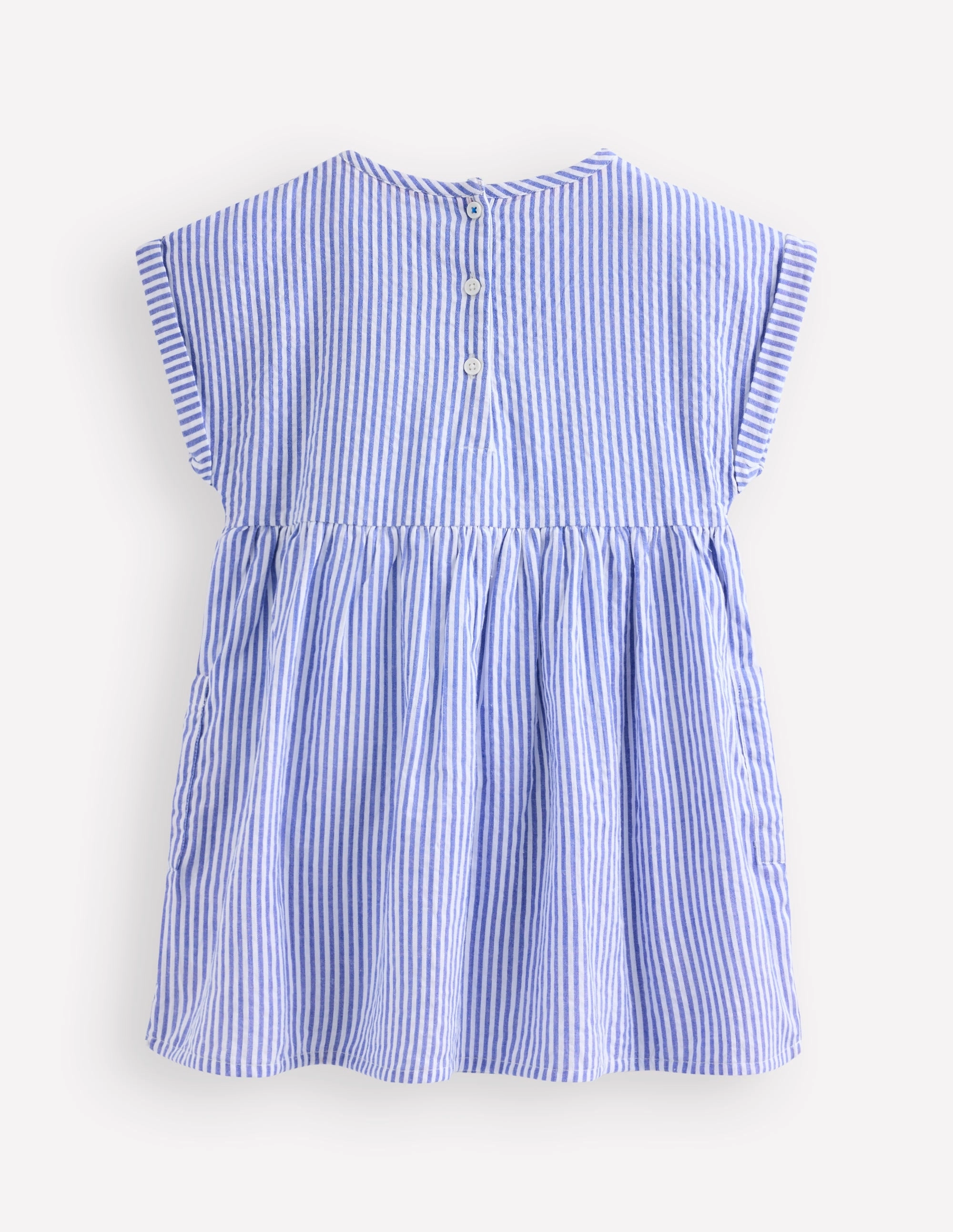 Temperature Control Technology MultiPurposeUtility Short-sleeved woven tunic-Ticking Blue Embroidery