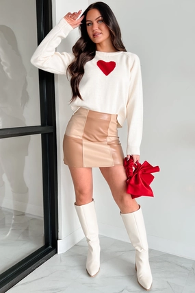 SnagResistant Chic Style Growing Fonder Of You Heart Sweater (Cream/Red)