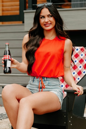 Cozy Layer Ease & Elevate Sleeveless Drawstring Hem Top (Tomato)