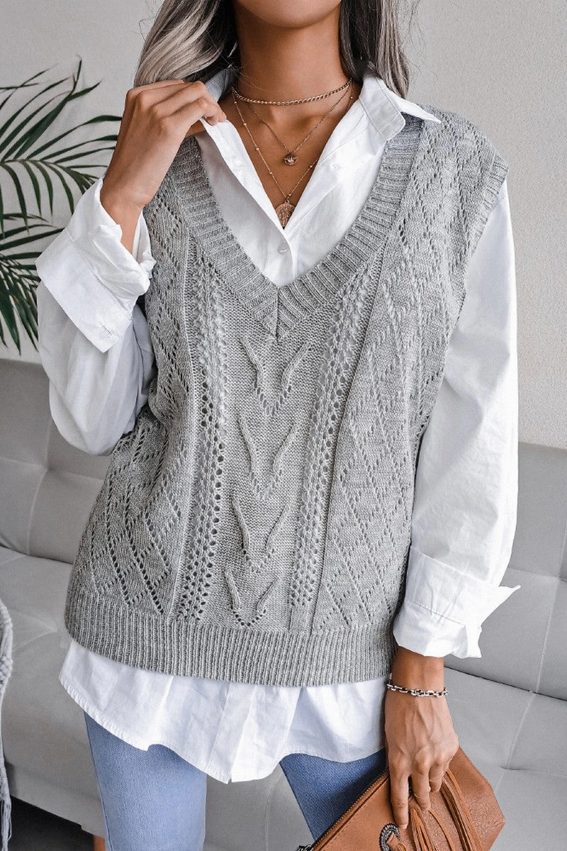 WOMEN OVERSIZED LOOSE FIT RIBBED KNIT VEST Modular Pocket Layout GarmentWashed Texture