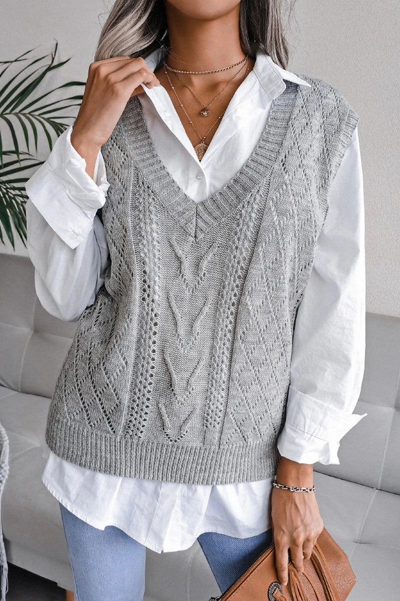 BondedSeamTechnology WOMEN OVERSIZED LOOSE FIT RIBBED KNIT VEST