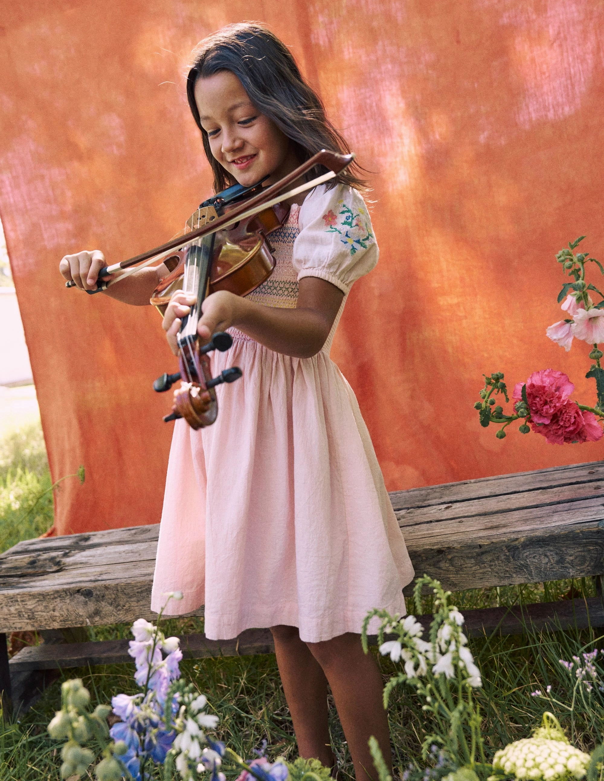 Fall Go Puff-Sleeve Gwendolyn Cotton Linen Dress-Pink