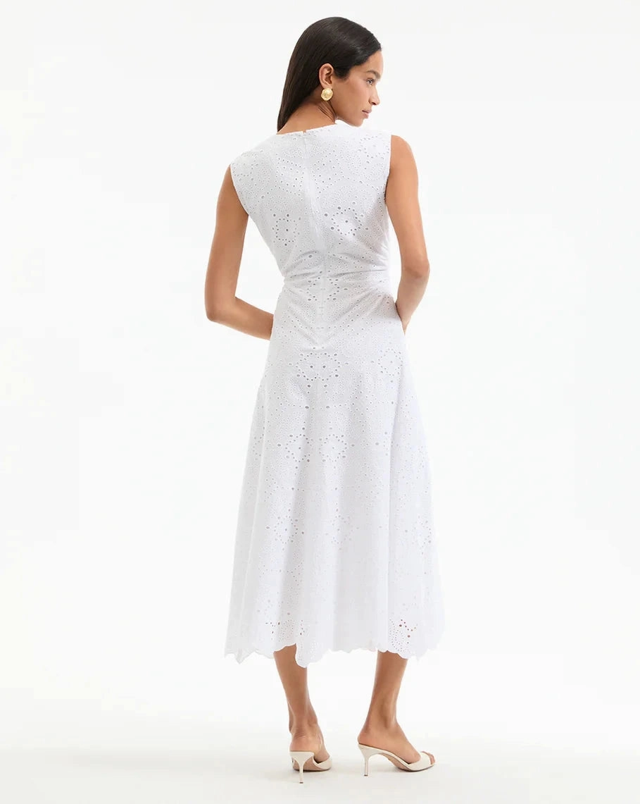Aven Eyelet Midi Dress White Euro Ease Sophisticated Layers