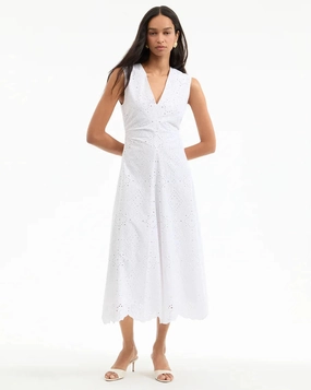 Aven Eyelet Midi Dress White Formal Setting Sharp Finish
