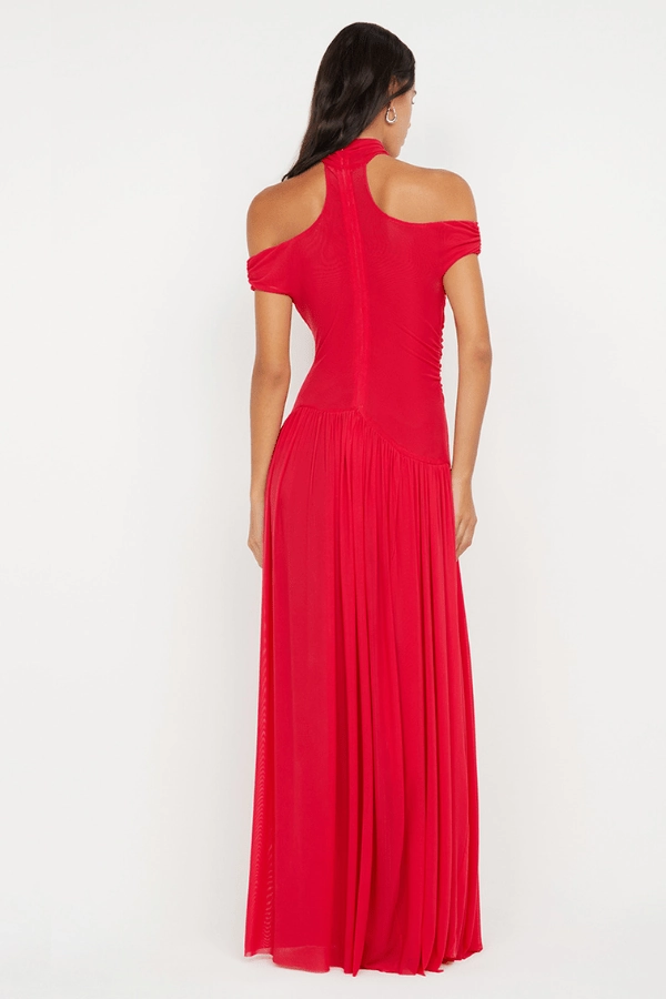 Deija Off Shoulder Maxi Dress Strawberry Boat-Neck Open Back