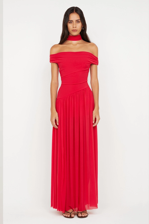 Relaxed Fit Deija Off Shoulder Maxi Dress Strawberry
