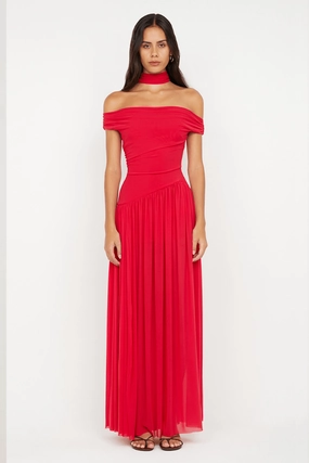 Relaxed Fit Deija Off Shoulder Maxi Dress Strawberry