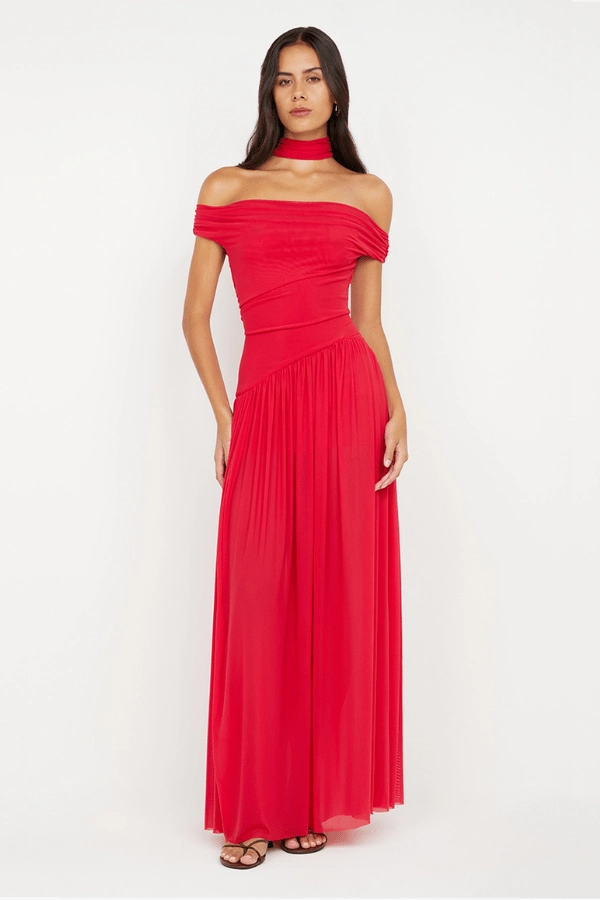 PlushLining Deija Off Shoulder Maxi Dress Strawberry