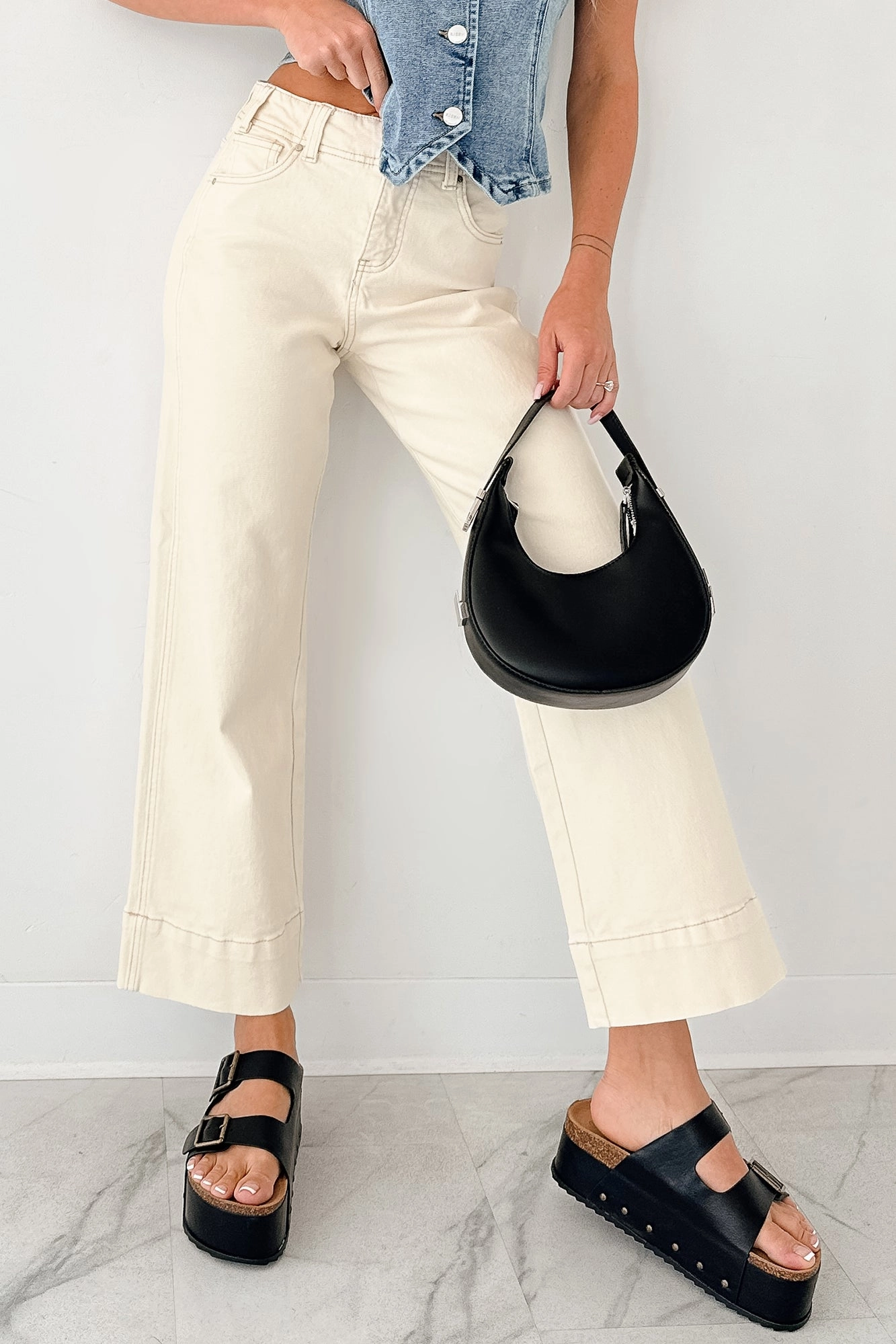 Lounge-friendly Marlo Tummy Control Wide Crop Risen Jeans (Ivory)