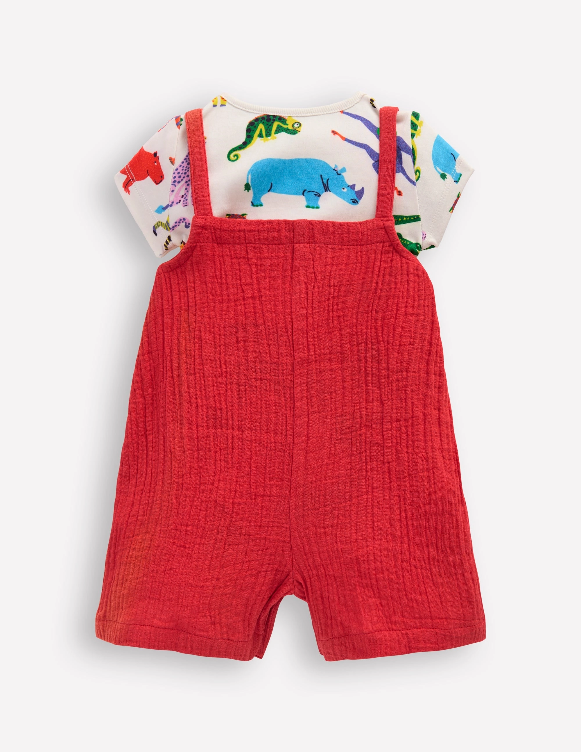 Double Cloth Dungaree Set-Poppy Red Jungle Everyday Loose Travel Family