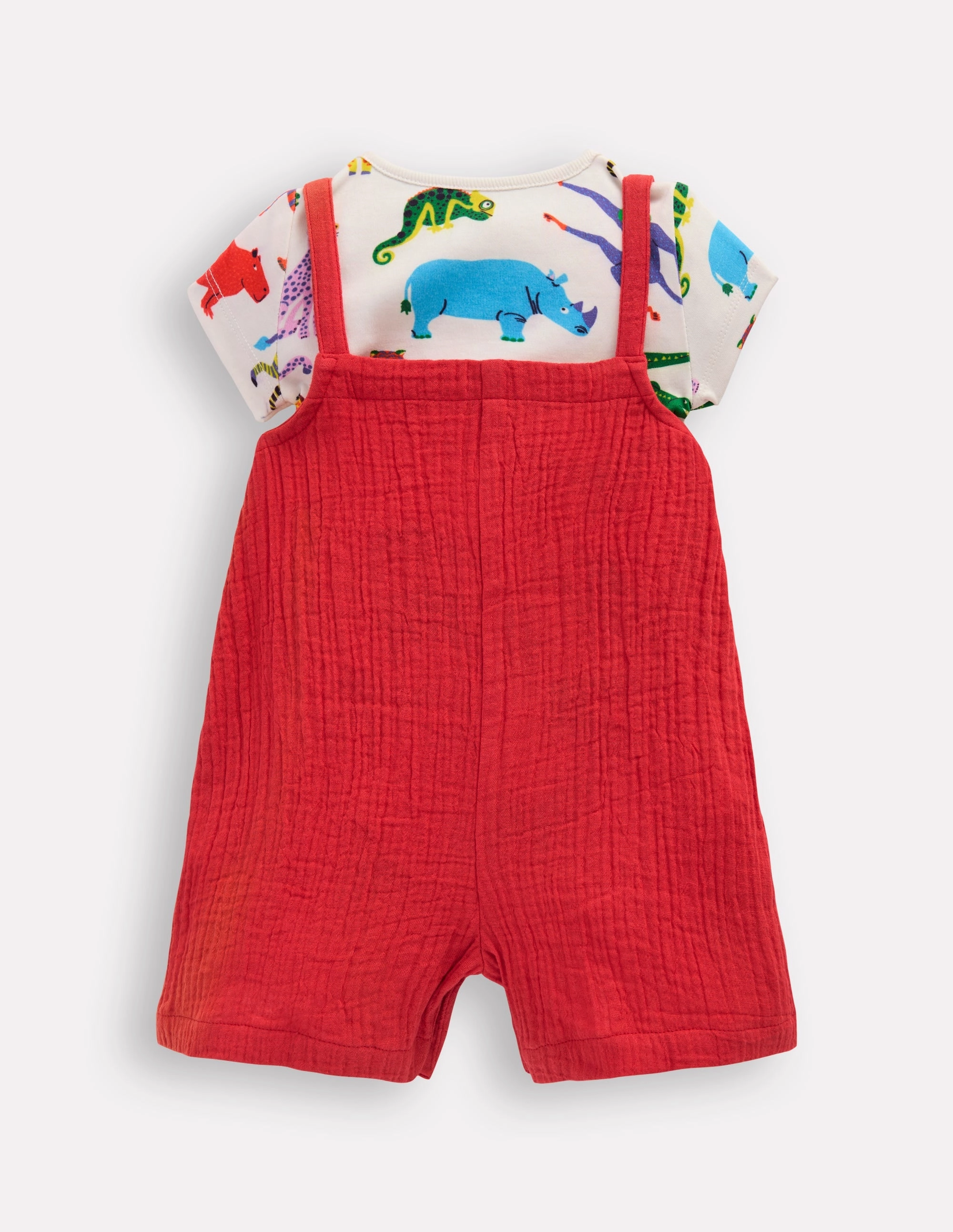 Essential Family Double Cloth Dungaree Set-Poppy Red Jungle