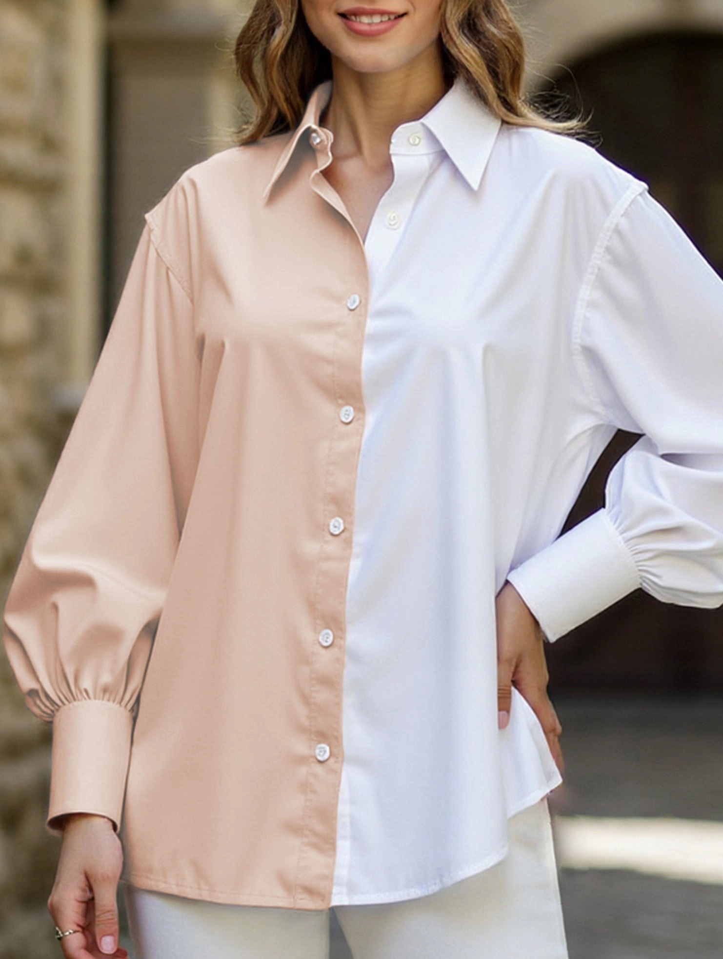 Modern Design Recycled Material Blend Simple patchwork contrast color shirt