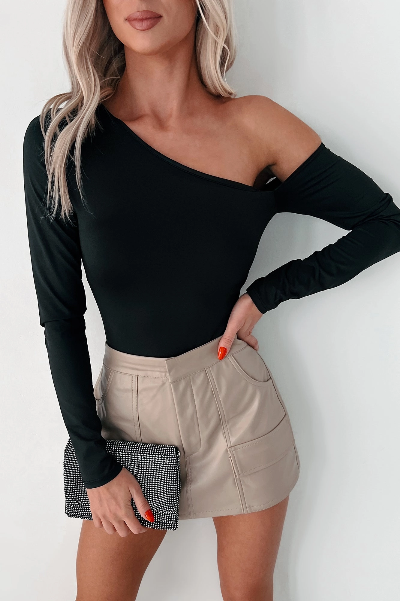 LowMaintenance Garment Washed Softness Simple Standards Asymmetric Bodysuit (Black)