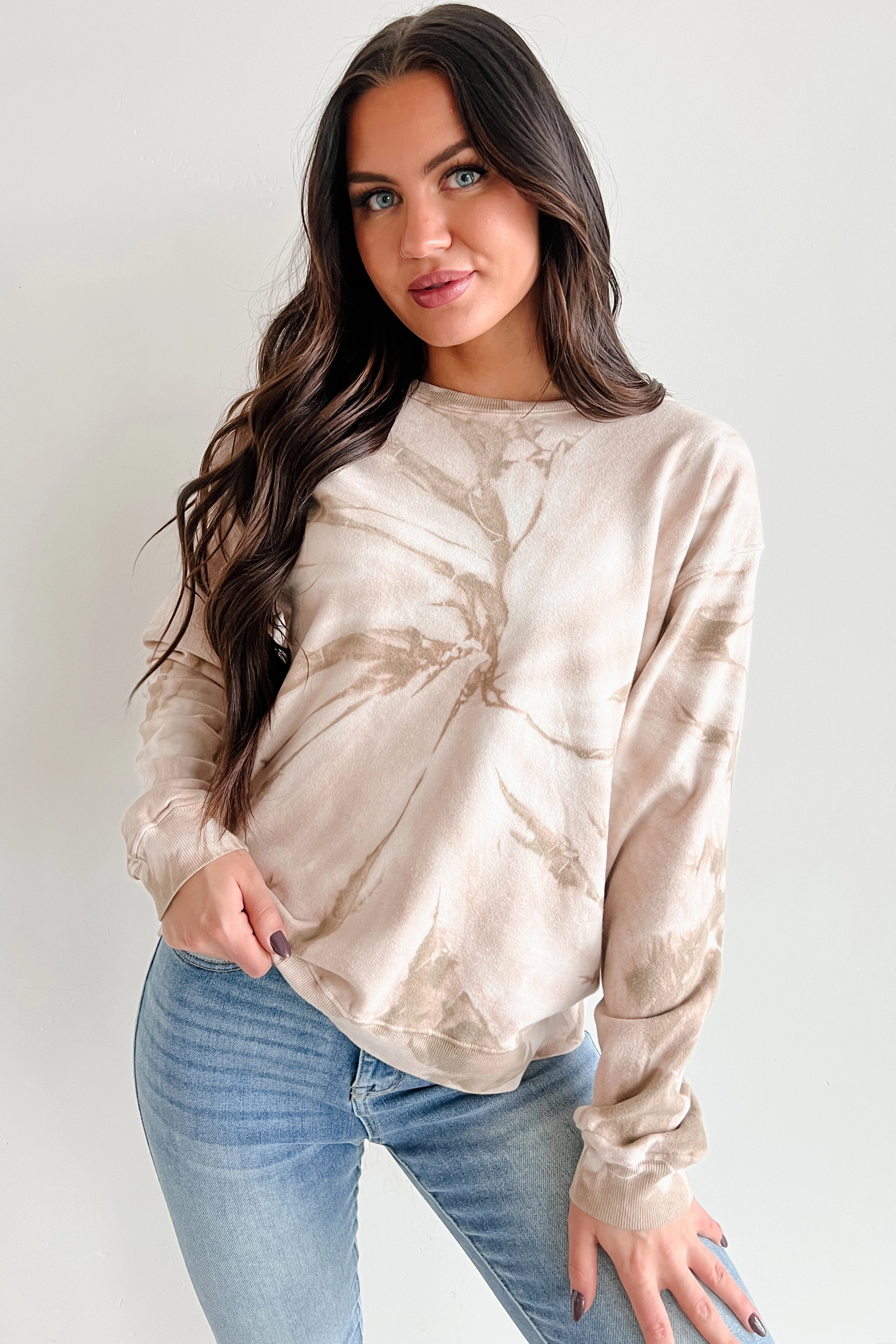 Simply Chillin' Tie Dye Sweatshirt (Taupe) Sustainable Fabric Blend