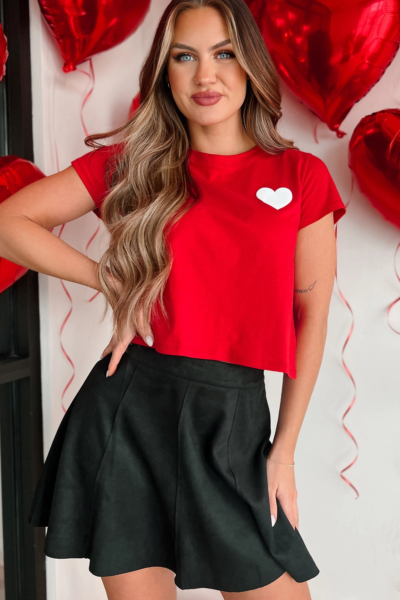 FlexibleRibbing Simply Smitten Heart Graphic Crop Tee (Red)