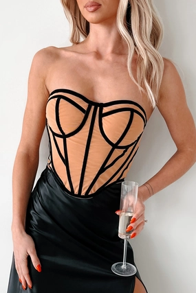 SnagProof LowProfileDesign Skipping The Line Velvet Mesh Corset Top (Nude)