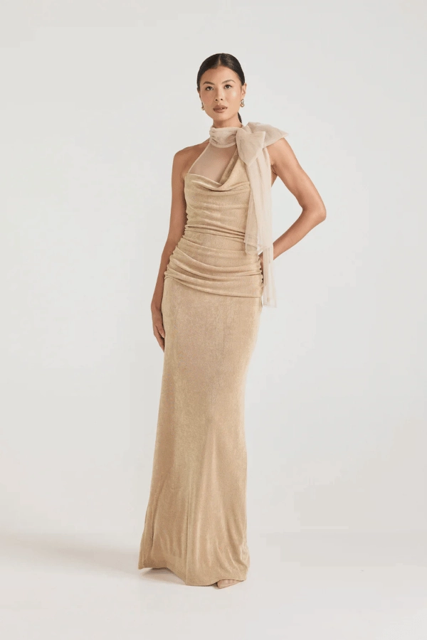 Antionette Dress Champagne Beige Collared