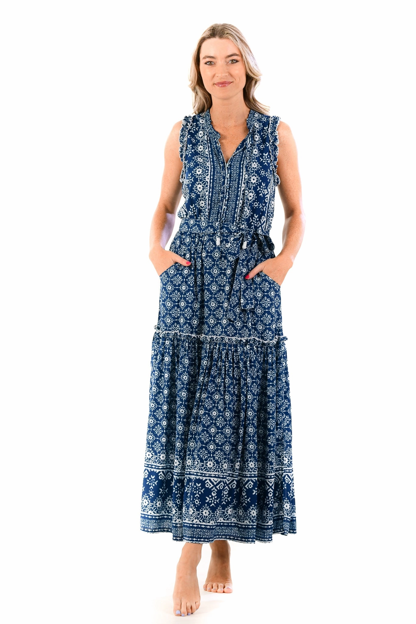 Earth Colors Alexis Dress / Indigo Geo