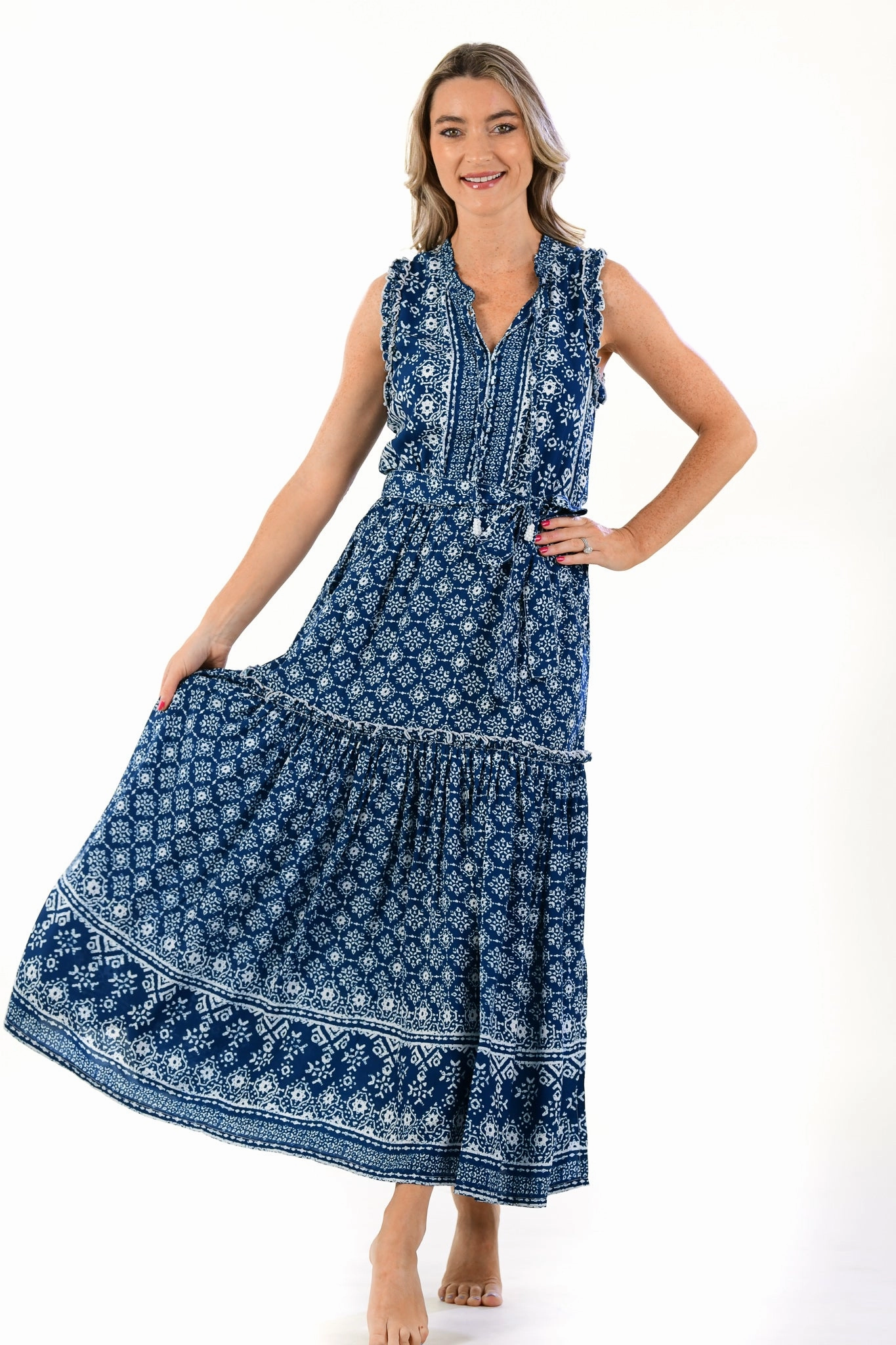 Work or Play Breathable Design Alexis Dress / Indigo Geo