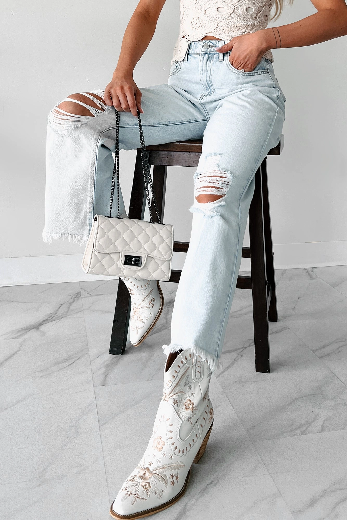 DOORBUSTER Anthony High Rise Distressed Sneak Peek Crop Jeans (Light Acid) Tangle Free Cuffs