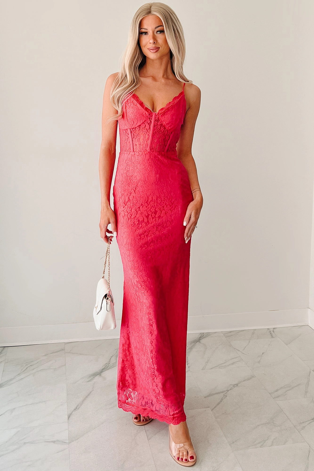 Glow Loudly Corset Sleeveless Lace Maxi Dress (Hot Pink) Relax Appeal