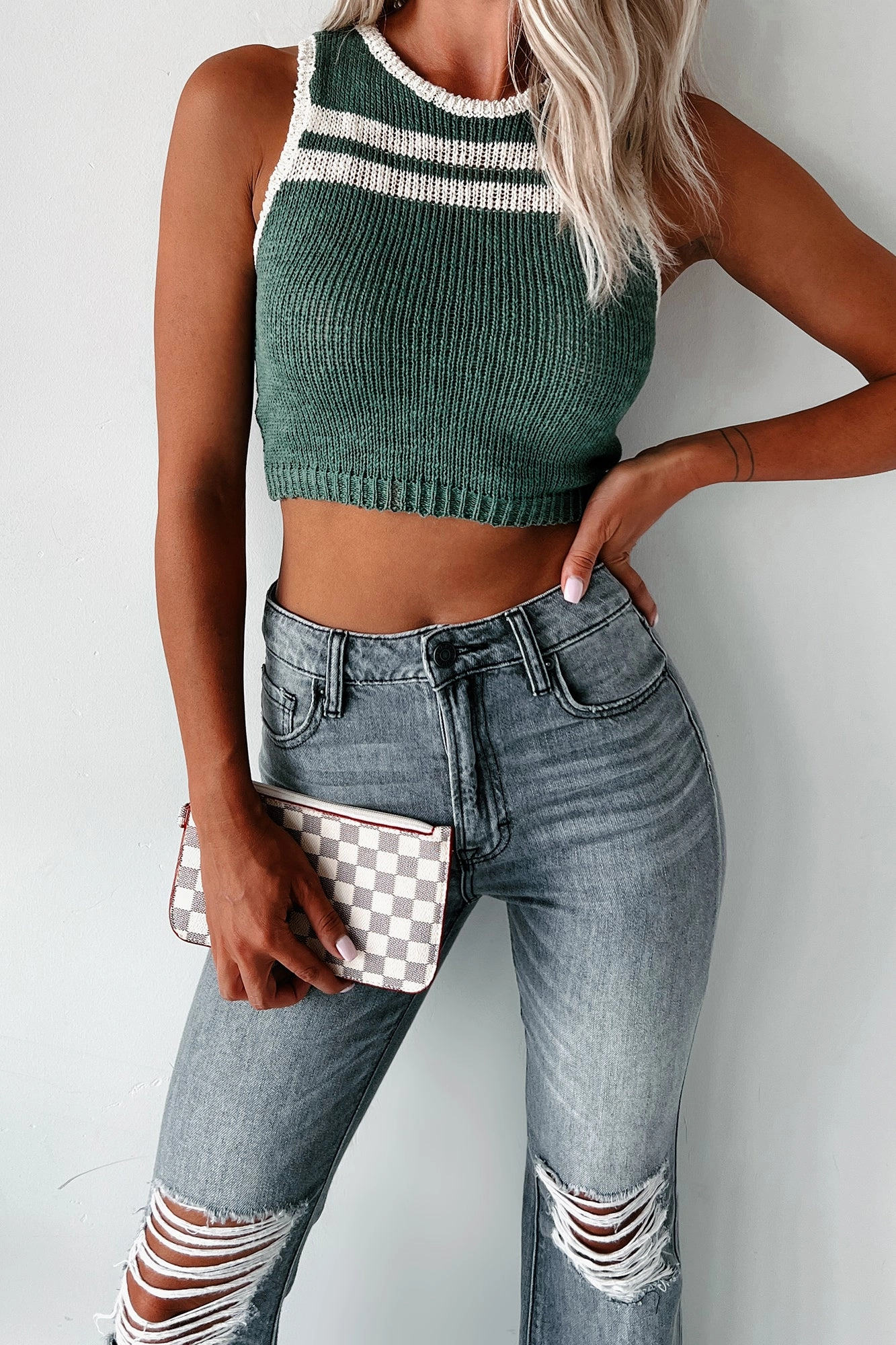 Casual Sweater Katarina Striped Sweater Tank (Green/Cream)