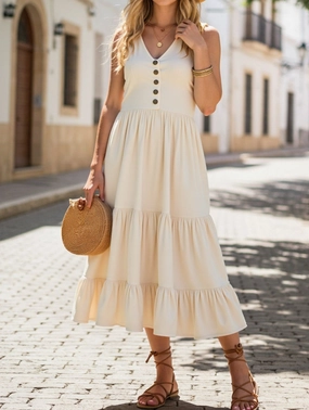 Sleeveless Loose Casual Solid Color Dress ??Lightweight Viscose Summer Dress for Women Flowing Texture Fall Silhouette