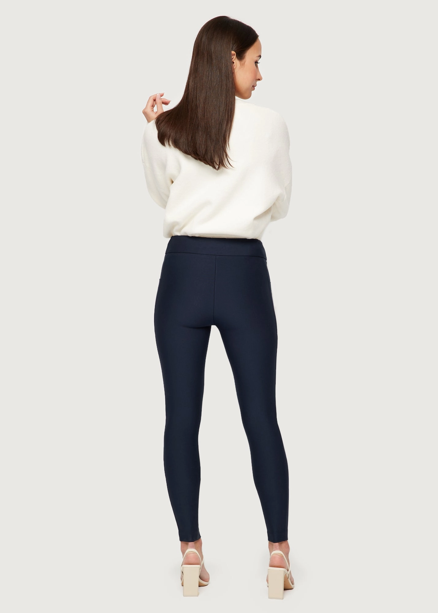 Adjustable Waist Jessica Navy Biker Pant With Side Pockets