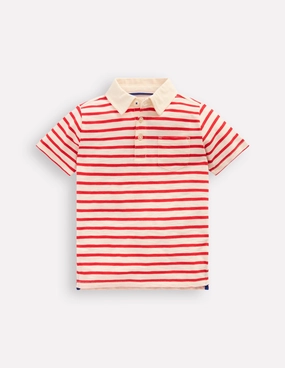 Slub Polo Shirt-Poppy Red/ Ivory WrinkleFree Structure